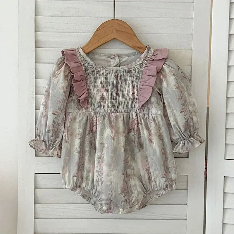 2025 Spring Sister Clothes Kids Princess Dresses Baby Girls Romper New Ruffled Flower Cotton Printing Baby Girl Clothing Dress