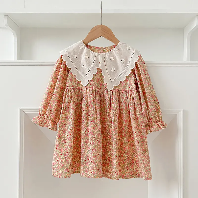 Autumn Sweet Kid Baby Dress Girls Long Sleeve Flower Printing Princess Dress Baby Girls Doll Collar Dress Children Clothes Dress