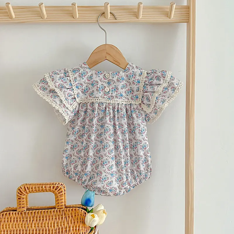 2024 Infant Baby Girls Rompers Clothes Summer Baby Girls Rompers Newborn Kids Baby Girls Sweet Flower Printing Princess Rompers
