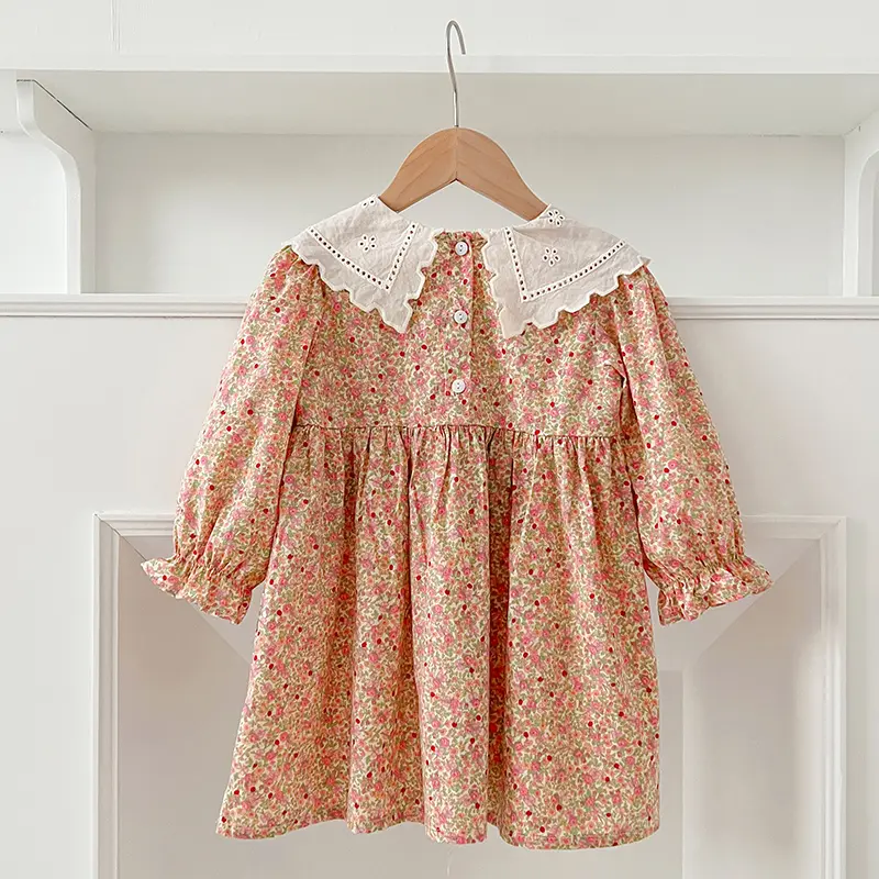 Autumn Sweet Kid Baby Dress Girls Long Sleeve Flower Printing Princess Dress Baby Girls Doll Collar Dress Children Clothes Dress