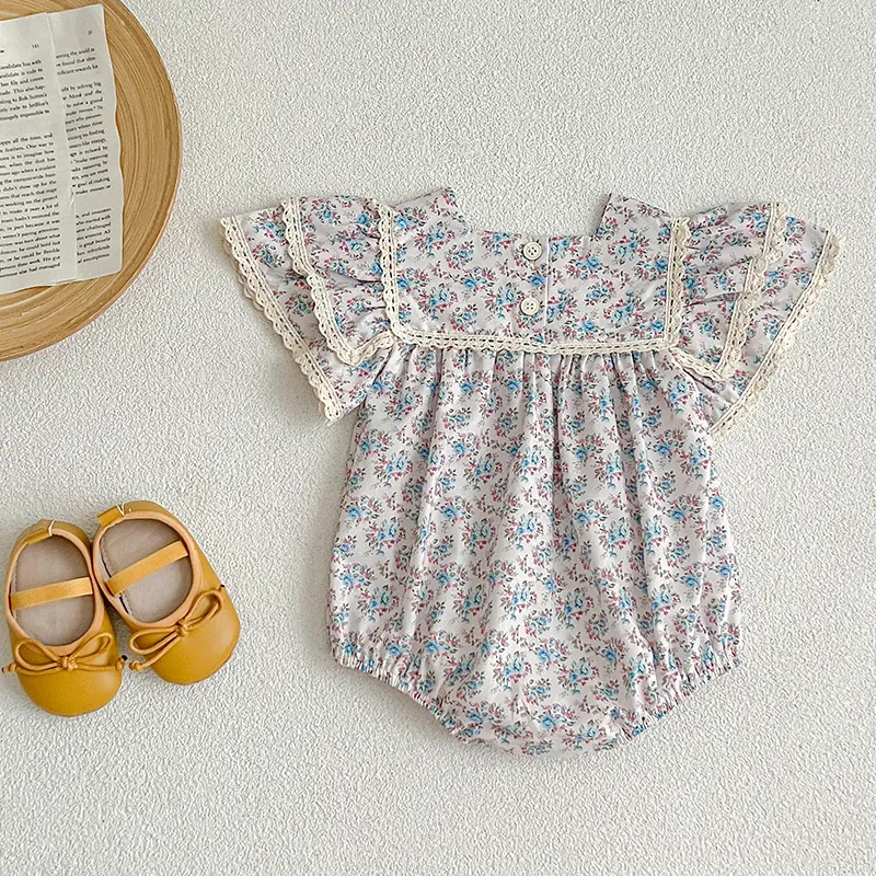 2024 Infant Baby Girls Rompers Clothes Summer Baby Girls Rompers Newborn Kids Baby Girls Sweet Flower Printing Princess Rompers