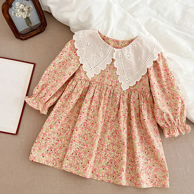 Autumn Sweet Kid Baby Dress Girls Long Sleeve Flower Printing Princess Dress Baby Girls Doll Collar Dress Children Clothes Dress