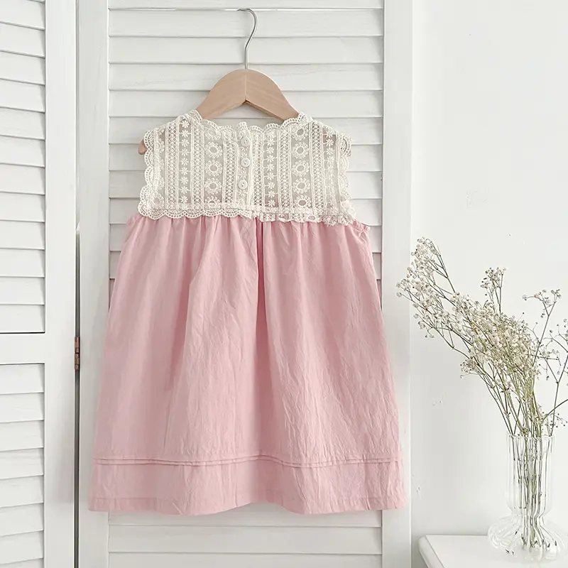 New Girl's Princess Dress Summer Fashion Kids Lace Embroidered Sleeveless Dress For Children's Sweet Vest Dress Korean Style
