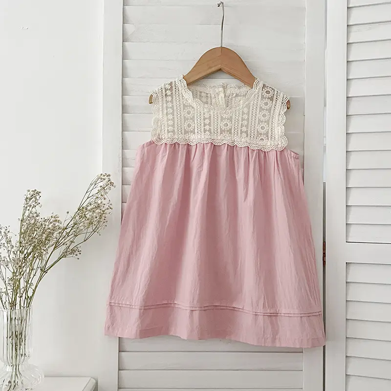 New Girl's Princess Dress Summer Fashion Kids Lace Embroidered Sleeveless Dress For Children's Sweet Vest Dress Korean Style
