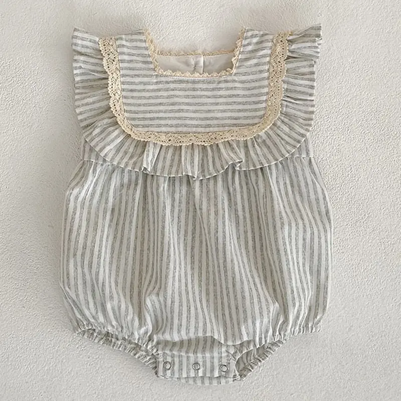 2024 Summer Sister Clothes Infant Newborn Baby Girl Clothes Female Baby Lace Stripes Short Sleeved Sister Dress Romper Clothes