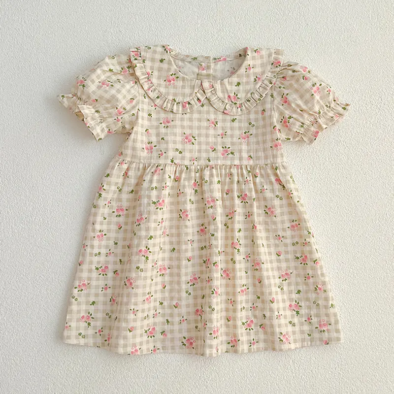 Summer Kids Baby Girls Short Sleeve Sweet Sisters Grid Print Dress Infant Rompers Kids Baby Girls Princess Clothes Rompers