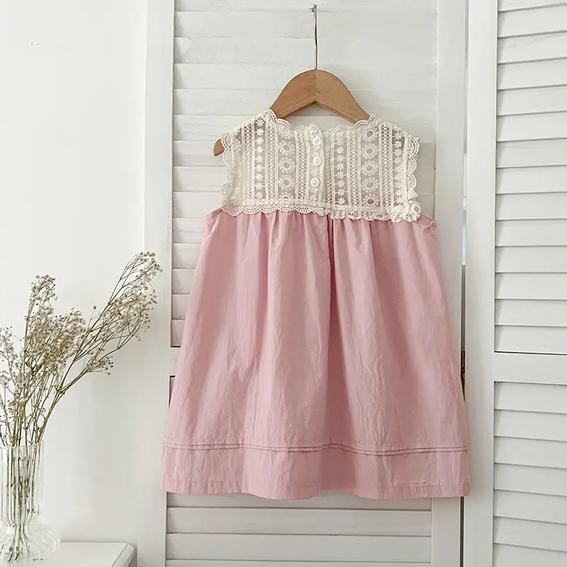 New Girl's Princess Dress Summer Fashion Kids Lace Embroidered Sleeveless Dress For Children's Sweet Vest Dress Korean Style
