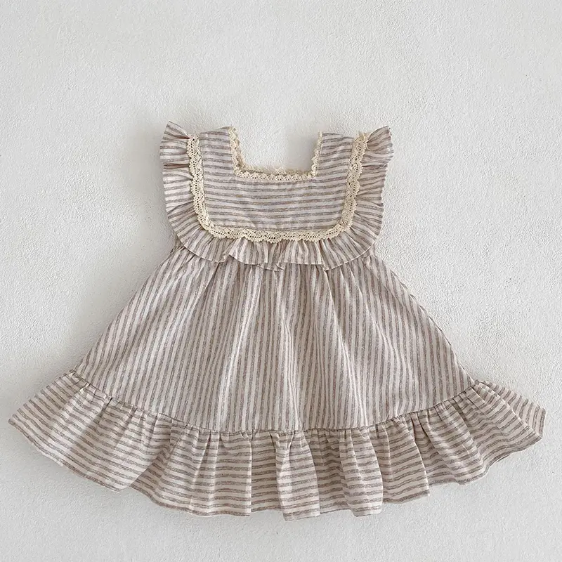 2024 Summer Sister Clothes Infant Newborn Baby Girl Clothes Female Baby Lace Stripes Short Sleeved Sister Dress Romper Clothes