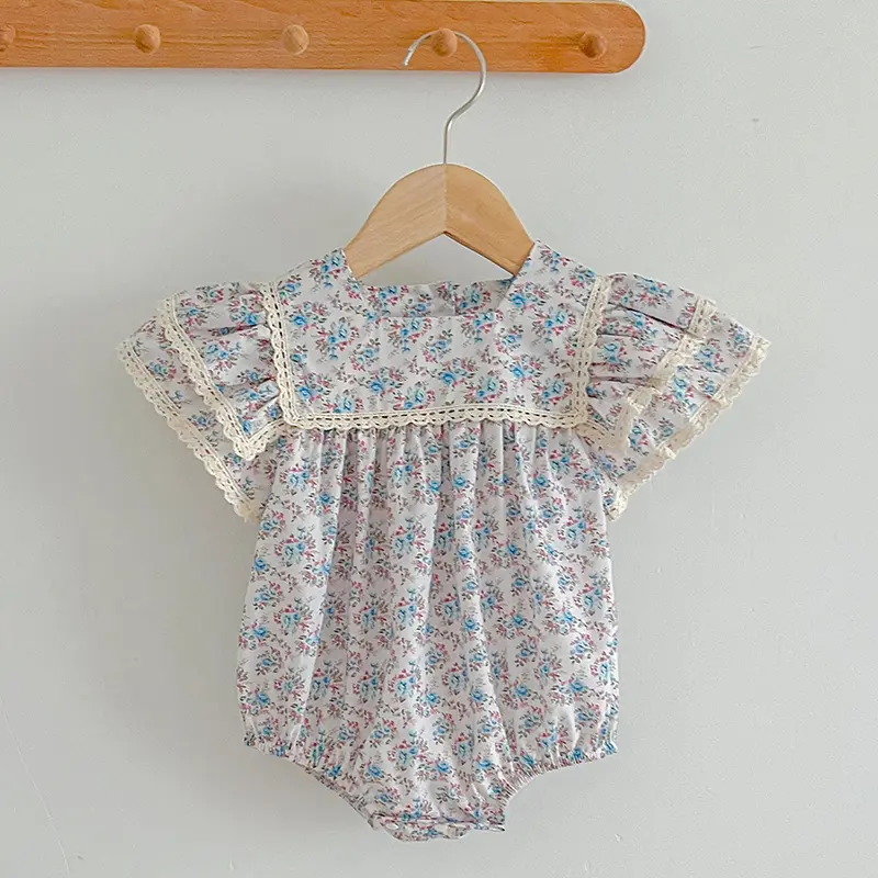 2024 Infant Baby Girls Rompers Clothes Summer Baby Girls Rompers Newborn Kids Baby Girls Sweet Flower Printing Princess Rompers
