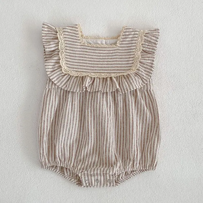2024 Summer Sister Clothes Infant Newborn Baby Girl Clothes Female Baby Lace Stripes Short Sleeved Sister Dress Romper Clothes