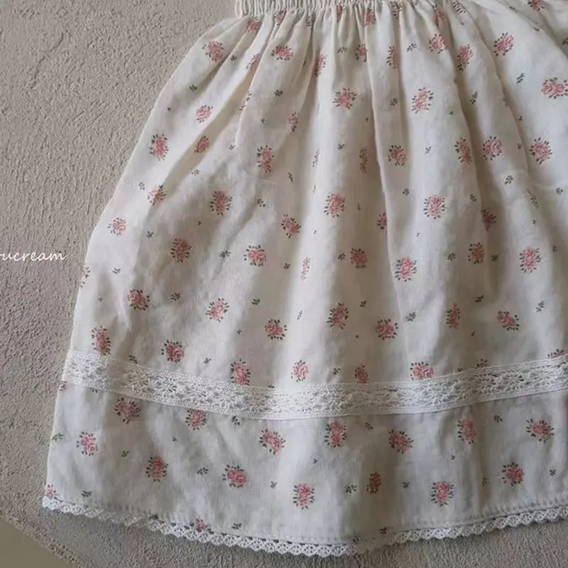Summer Kids Dresses 2-6Yrs Children's Dress Baby Girls Ins Pastoral Style Floral Lapel Sleeveless Dress Girls Tutu Party Clothes