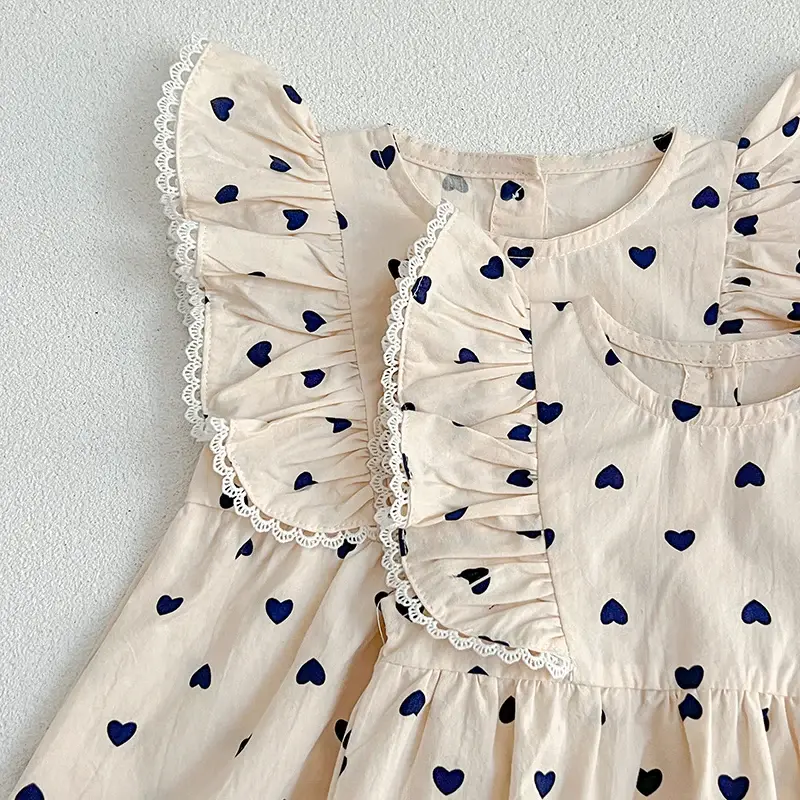 Summer Love Print Jumpsuit 0-24M Children Clothes Climbing Suit Lace Ruffled Fly Sleeves Cotton Print Toddler Baby Girl Jumpsuit