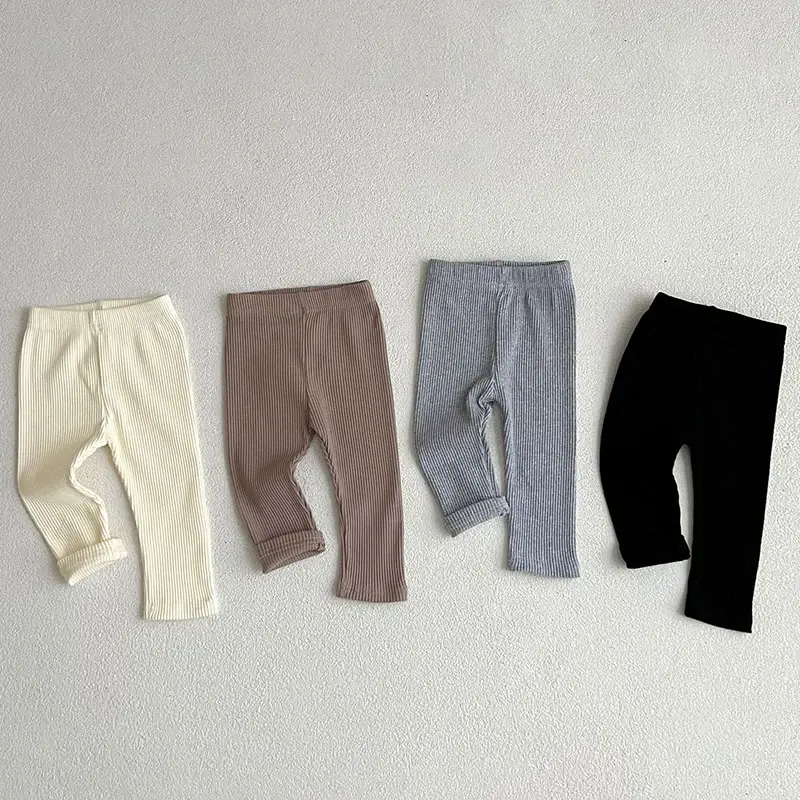 Autumn Boy Baby Striped Ins Kids Clothes Girl Children Ribbed Solid Simple Leggings Casual Pants Infant Cotton Homewear Trousers