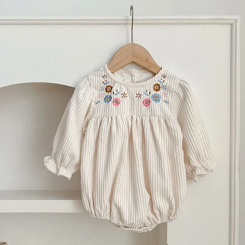 Kids Baby Girls Romper Cotton Embroidered Flowers Corduroy Casual Romper Newborn Jumpsuit Newborns Cute Princess Clothing Korean
