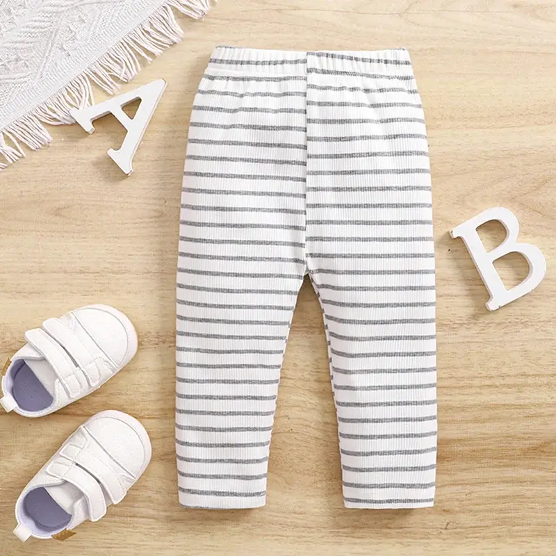 Autumn Boy Baby Striped Ins Kids Clothes Girl Children Ribbed Solid Simple Leggings Casual Pants Infant Cotton Homewear Trousers
