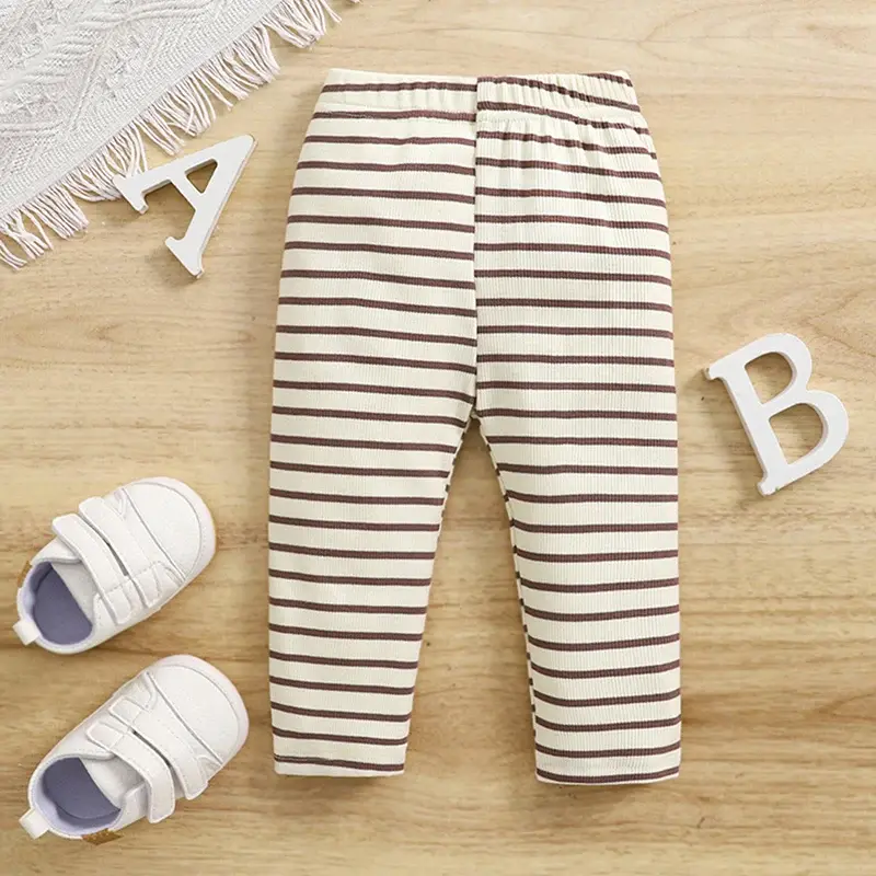 Autumn Boy Baby Striped Ins Kids Clothes Girl Children Ribbed Solid Simple Leggings Casual Pants Infant Cotton Homewear Trousers
