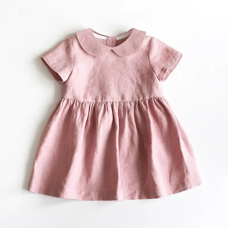 Summer Baby Girls' Dress Children Linen Doll Collar Baby Princess Dress New Girls' Clothing Short-Sleeve Dress Baby Clothing