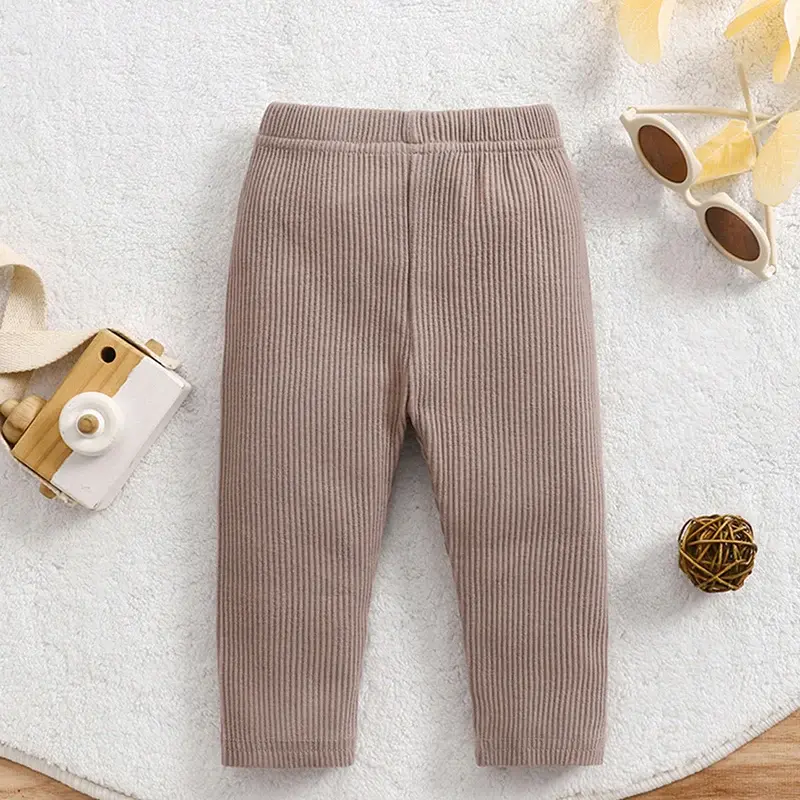 Autumn Boy Baby Striped Ins Kids Clothes Girl Children Ribbed Solid Simple Leggings Casual Pants Infant Cotton Homewear Trousers