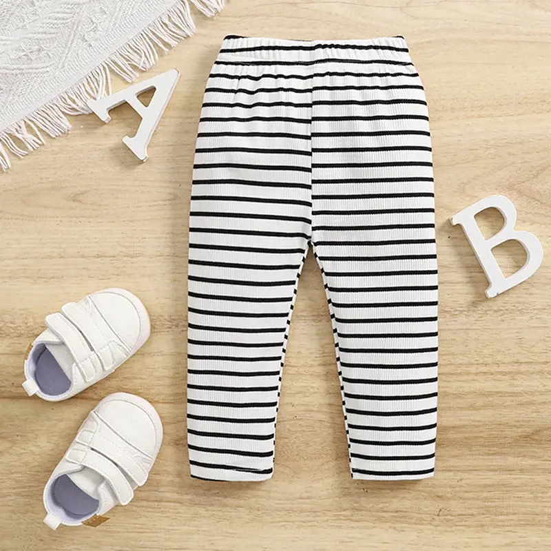 Autumn Boy Baby Striped Ins Kids Clothes Girl Children Ribbed Solid Simple Leggings Casual Pants Infant Cotton Homewear Trousers