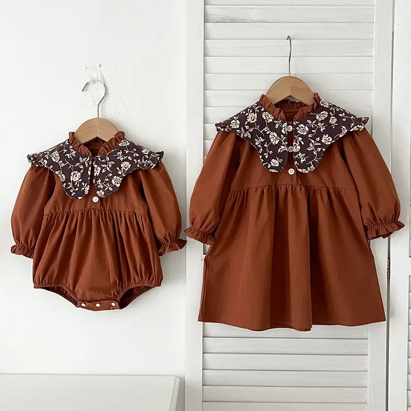 0-6Yrs Family Matching Sister Outfit Sister Clothes New Autumn Retro Lapel Baby Girl's One Piece Clothes Sister Princess Dress ﻿