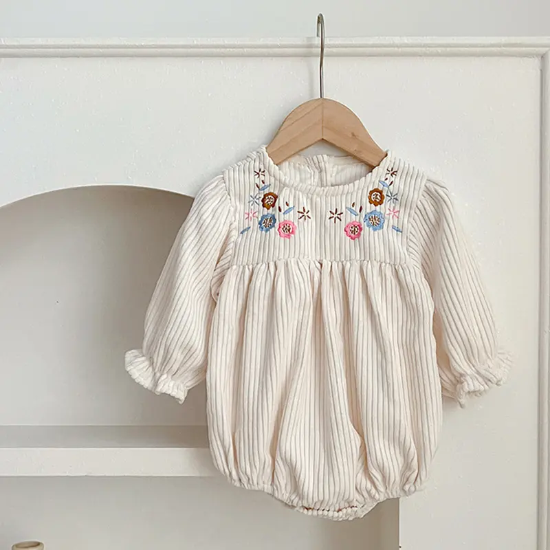 Kids Baby Girls Romper Cotton Embroidered Flowers Corduroy Casual Romper Newborn Jumpsuit Newborns Cute Princess Clothing Korean