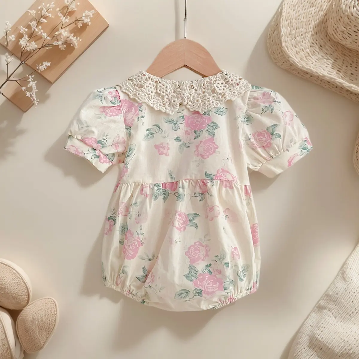 2025 Princess Toddler Baby Girls Rompers Lace Collar Bodysuit Girls Jumpsuits Girls Pink Grid Rompers Toddler Summer Clothing
