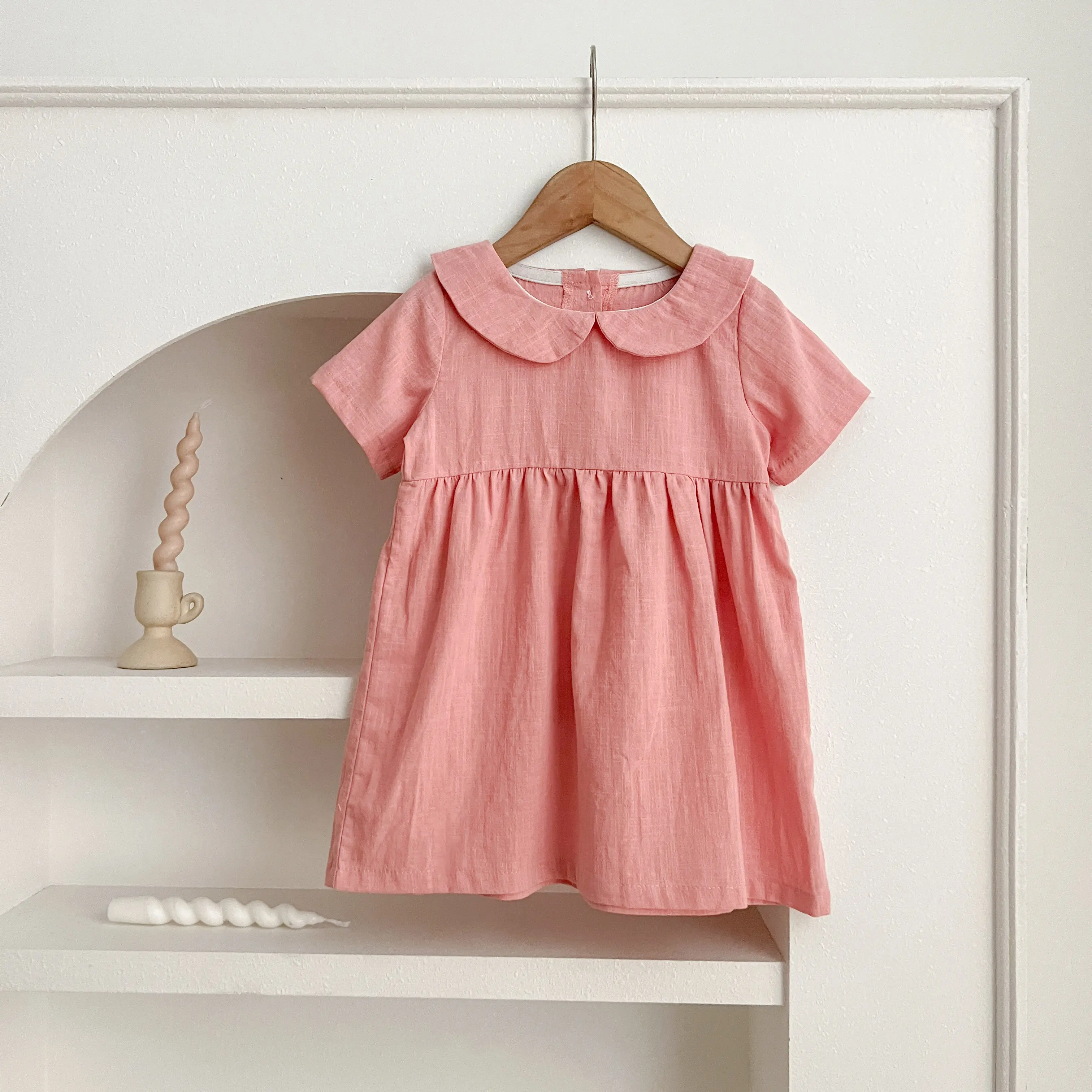 Summer Baby Girls' Dress Children Linen Doll Collar Baby Princess Dress New Girls' Clothing Short-Sleeve Dress Baby Clothing