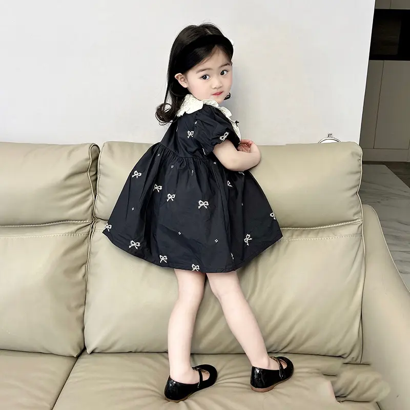 Fashion Girls Embroidered Bow knot Dress Summer New Little Girls Toddler Princess Dresses Lace Kids Short Sleeve Party Clothes