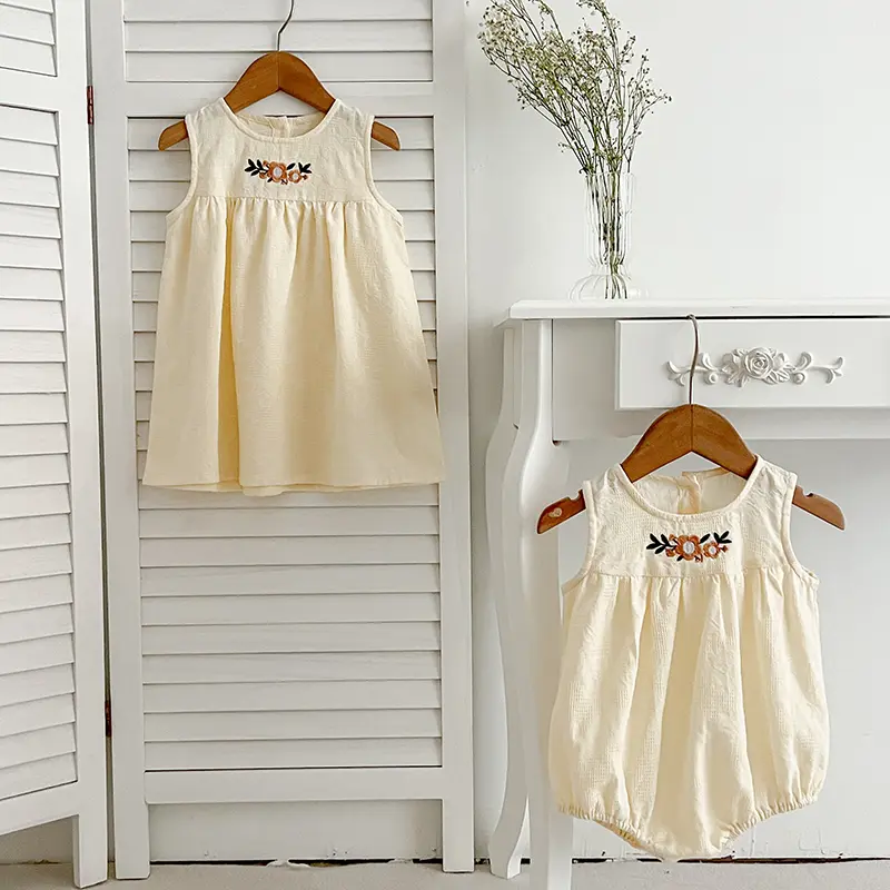 Sisters Girls Dress Summer Baby Clothes Embroidery Sleeveless Dress Newborn Romper Infant Jumpsuit Sweet Princess Clothing Gifts