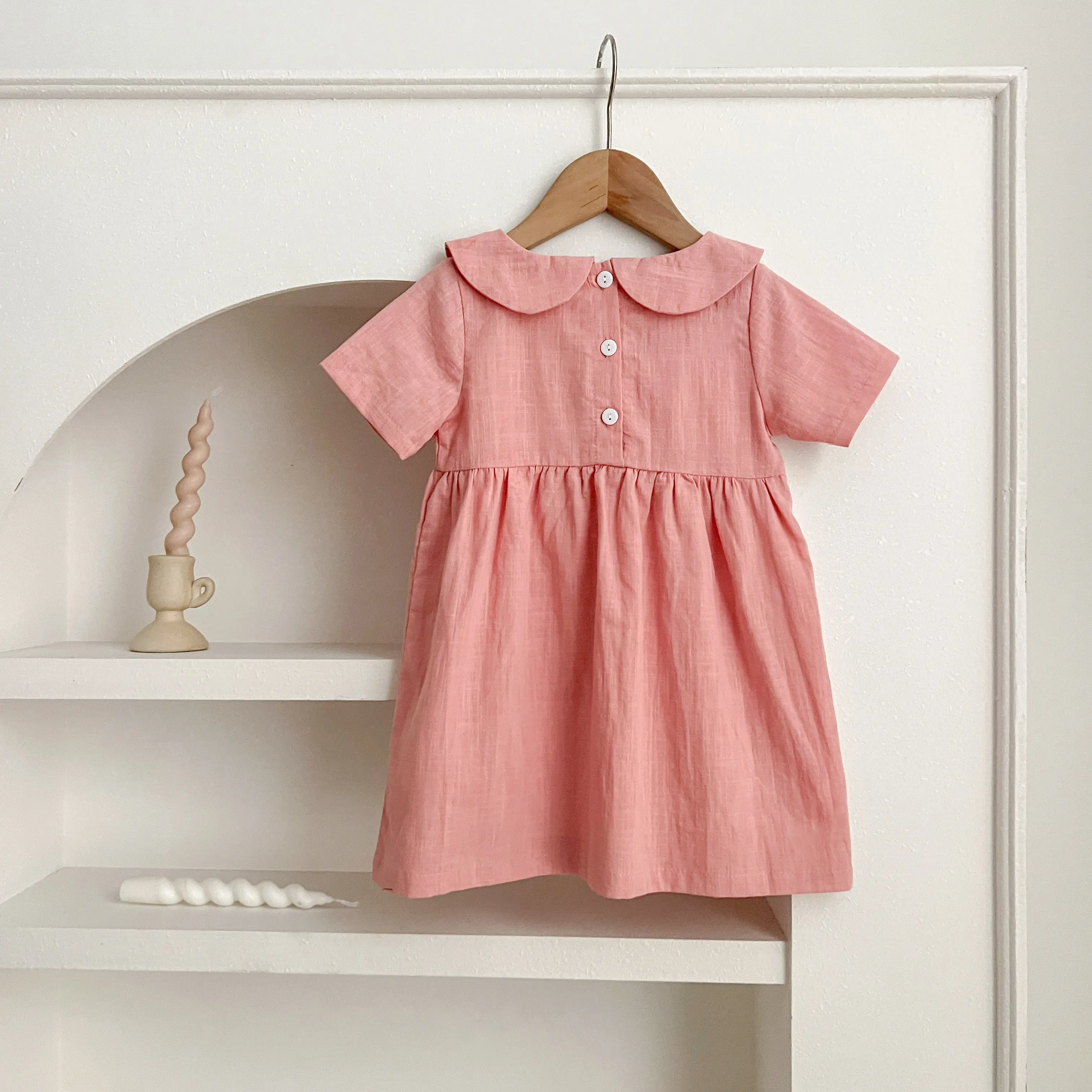 Summer Baby Girls' Dress Children Linen Doll Collar Baby Princess Dress New Girls' Clothing Short-Sleeve Dress Baby Clothing