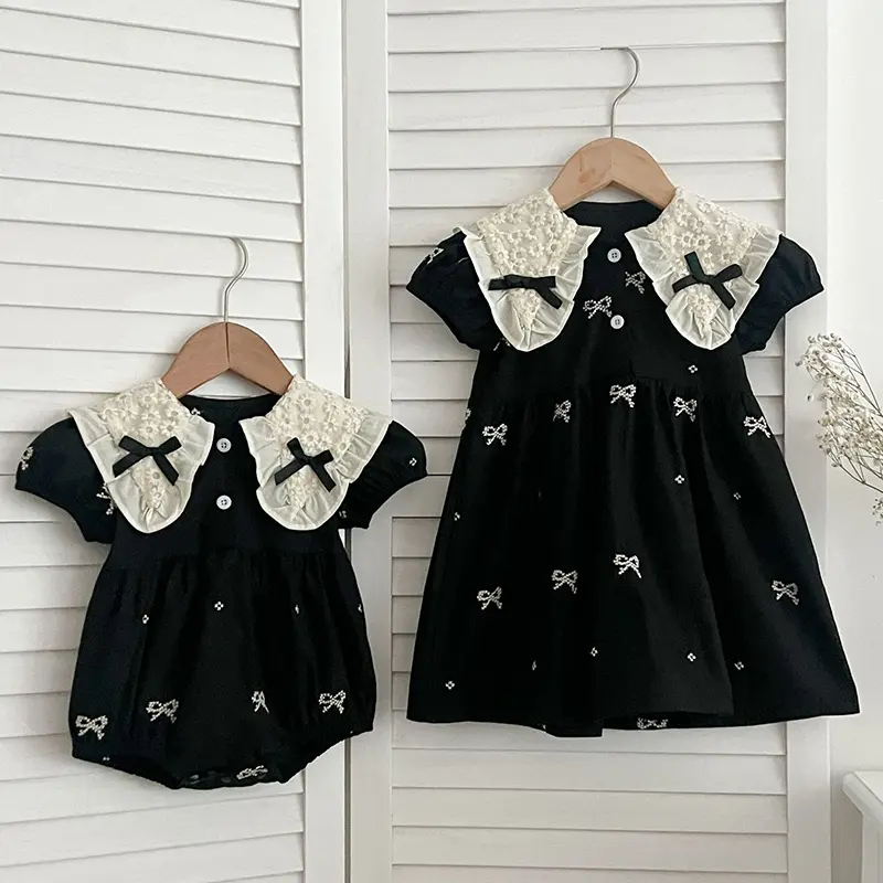Fashion Girls Embroidered Bow knot Dress Summer New Little Girls Toddler Princess Dresses Lace Kids Short Sleeve Party Clothes