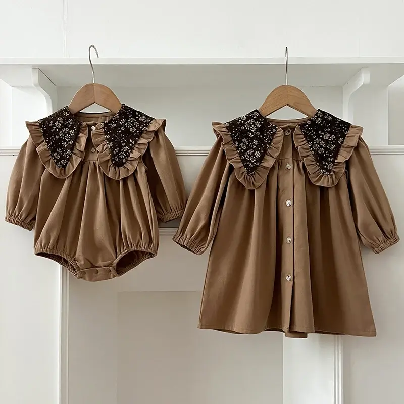 Autumn Fashion Floral Big Collar Dress Baby Kid Girls Dress Long Sleeves Spring Casual Dress Princess Children Party Daily Dress