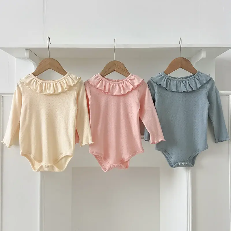 0-3Yrs Kids Baby Girls Jumpsuit Ruffled Collar Jumpsuit Cotton Spring Infant Baby Girls Clothes Newborn Baby Girls Lace Rompers