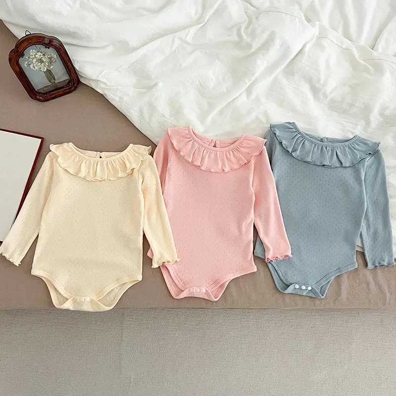 0-3Yrs Kids Baby Girls Jumpsuit Ruffled Collar Jumpsuit Cotton Spring Infant Baby Girls Clothes Newborn Baby Girls Lace Rompers