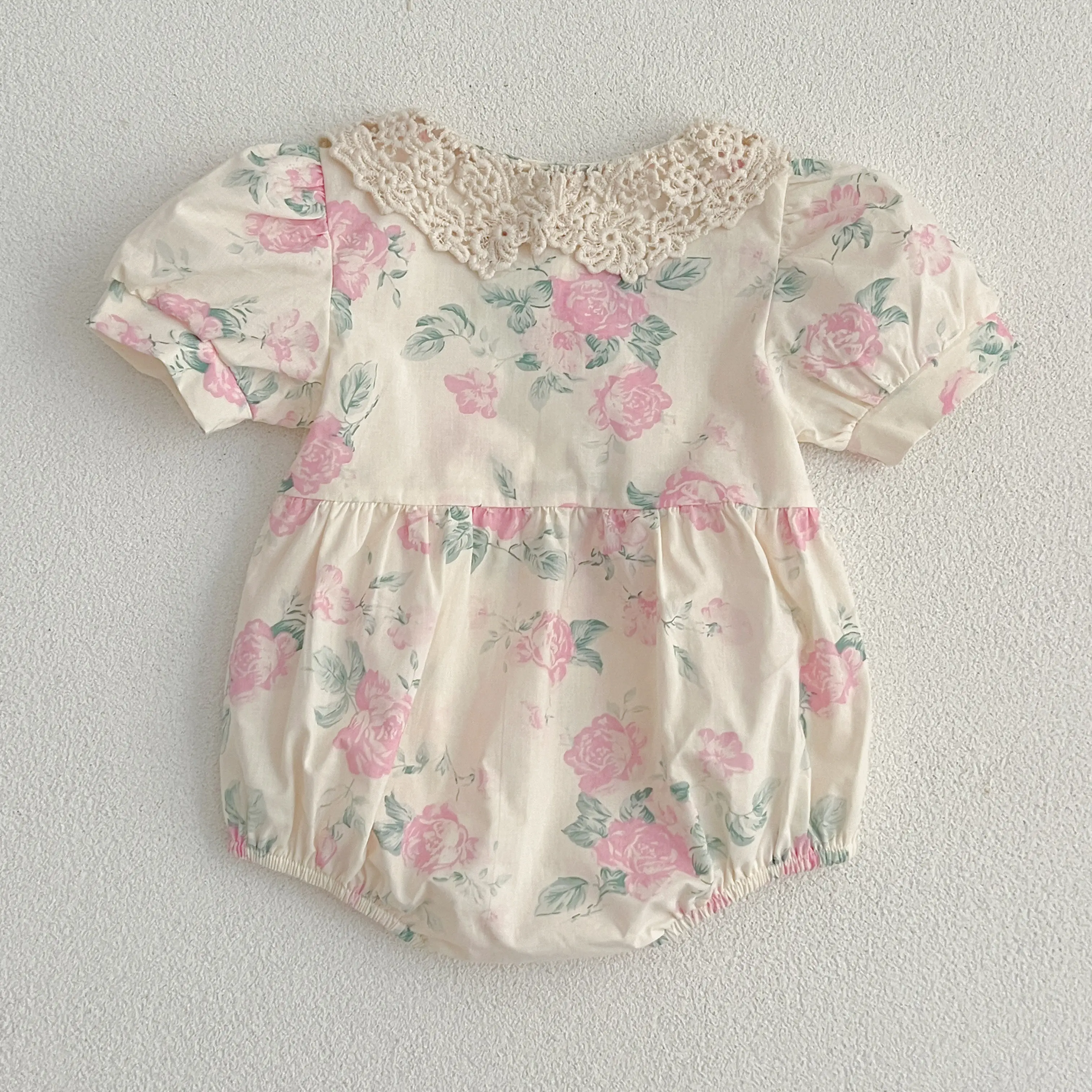2025 Princess Toddler Baby Girls Rompers Lace Collar Bodysuit Girls Jumpsuits Girls Pink Grid Rompers Toddler Summer Clothing