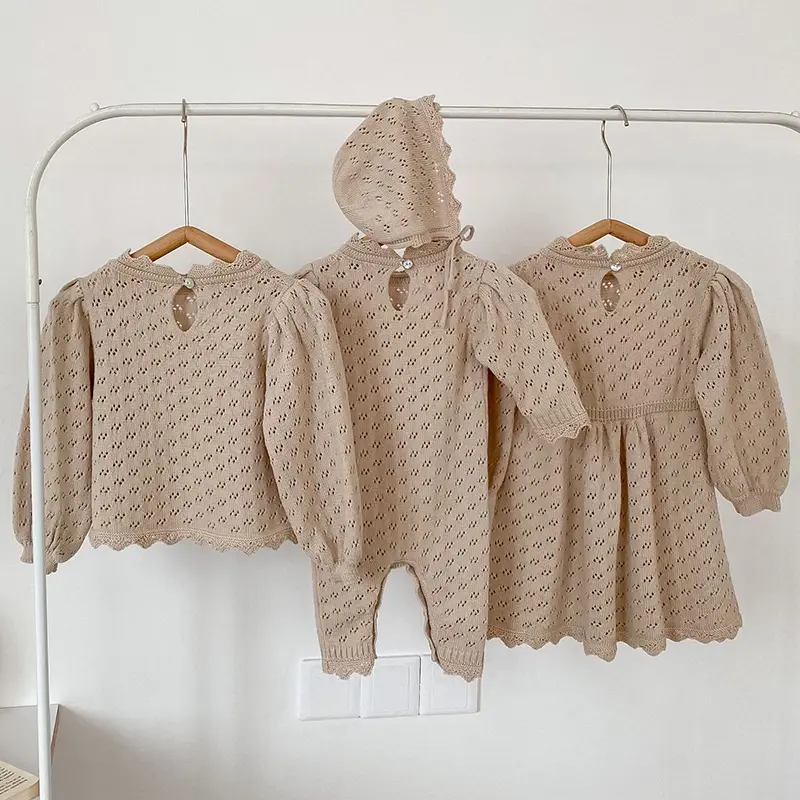 Brother Sisters Clothes Child Kniting Dress ﻿Baby Romper Girls Hollow Out Knit Dresses Toddler Girl Sweater Winter Knit Dress