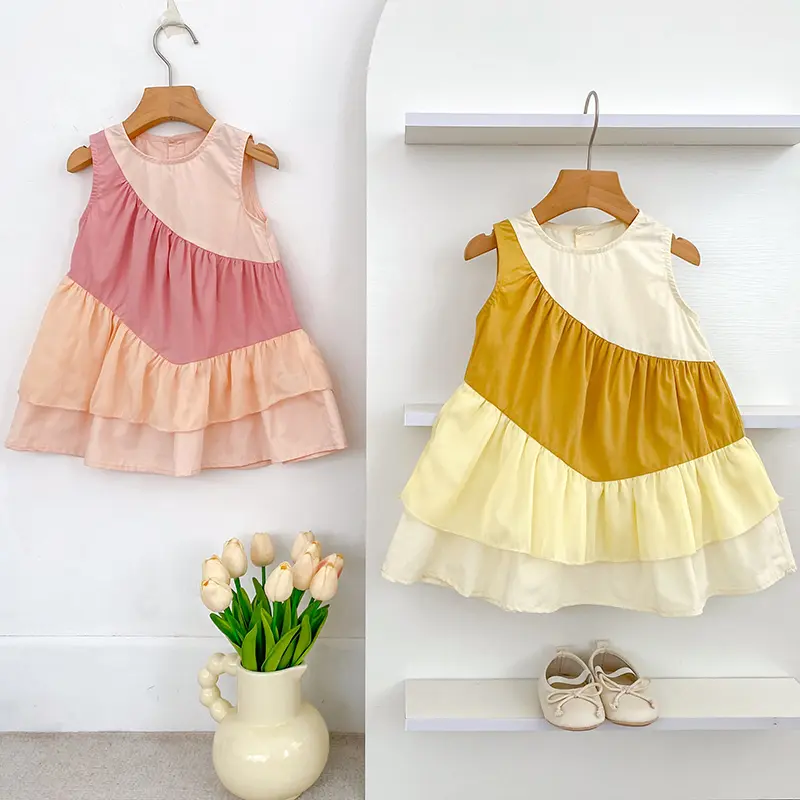 1-6Yrs Children Dress Summer Dresses Baby Girls Sleeveless Children Splicing Colors Clothes Holidays Dresses Korean Clothing