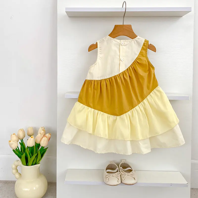 1-6Yrs Children Dress Summer Dresses Baby Girls Sleeveless Children Splicing Colors Clothes Holidays Dresses Korean Clothing