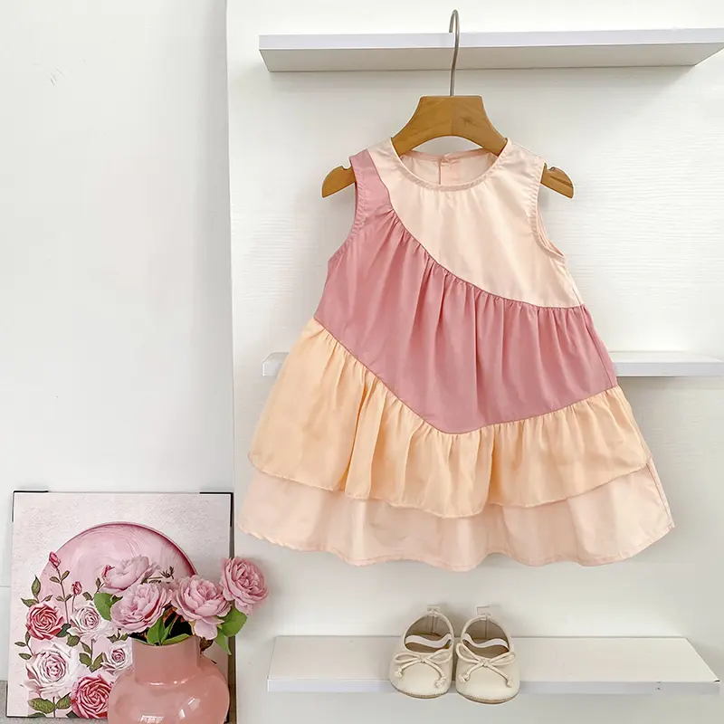 1-6Yrs Children Dress Summer Dresses Baby Girls Sleeveless Children Splicing Colors Clothes Holidays Dresses Korean Clothing