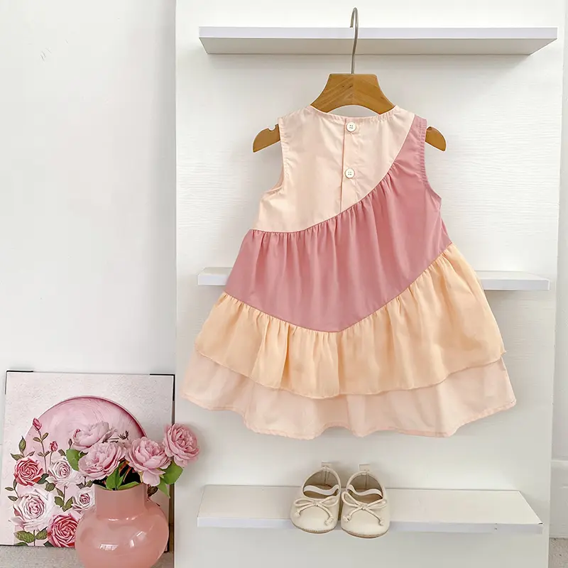 1-6Yrs Children Dress Summer Dresses Baby Girls Sleeveless Children Splicing Colors Clothes Holidays Dresses Korean Clothing