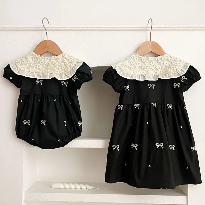 0-6Y Kids Party Dress Sisters Clothes Summer Embroidered Bow Toddler Baby Bodysuits Cotton Sisters Clothes Girls Princess Dress