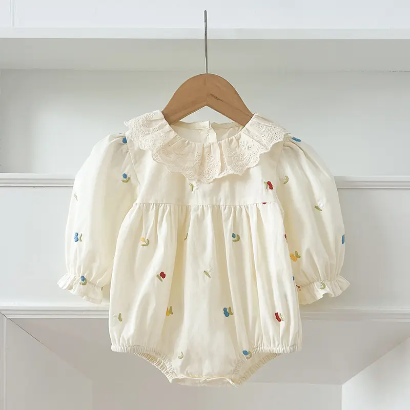 0-24M Infant Baby Girls Jumpsuit Spring Newborn Baby Girls Bodysuits Embroidery Cotton Lace Stitching Jumpsuit Children Clothes