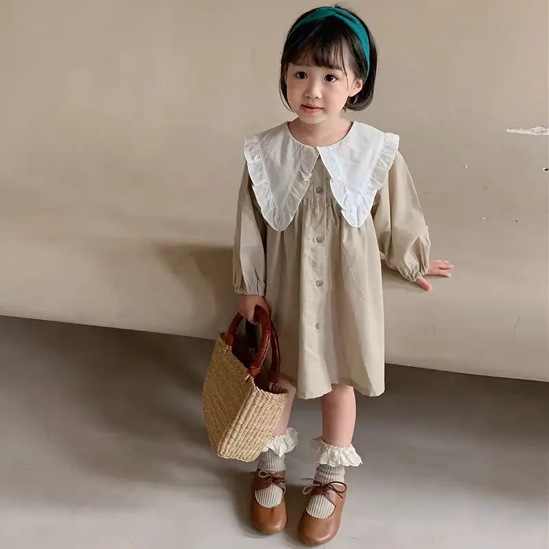 2-6Years Clothes Autumn Kids Girls Dress Kids Clothes Casual Large Collar Dress Baby Girl Princess Dress New Flower Girl Dresses