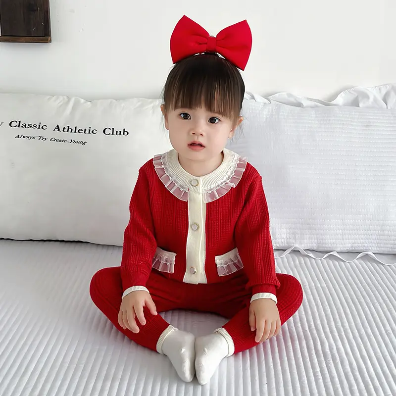 Baby Clothes Sets Christmas Red Knitted Set Autumn Newborn Girl Infant Clothing Tops And Pants Knitted Sweater Baby Pajamas Sets