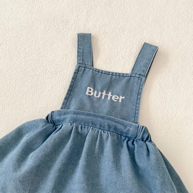 New autumn baby clothing, 0-3 year old girls, trendy A-line skirt, all cotton embroidered denim shoulder strap skirt, jumpsuit