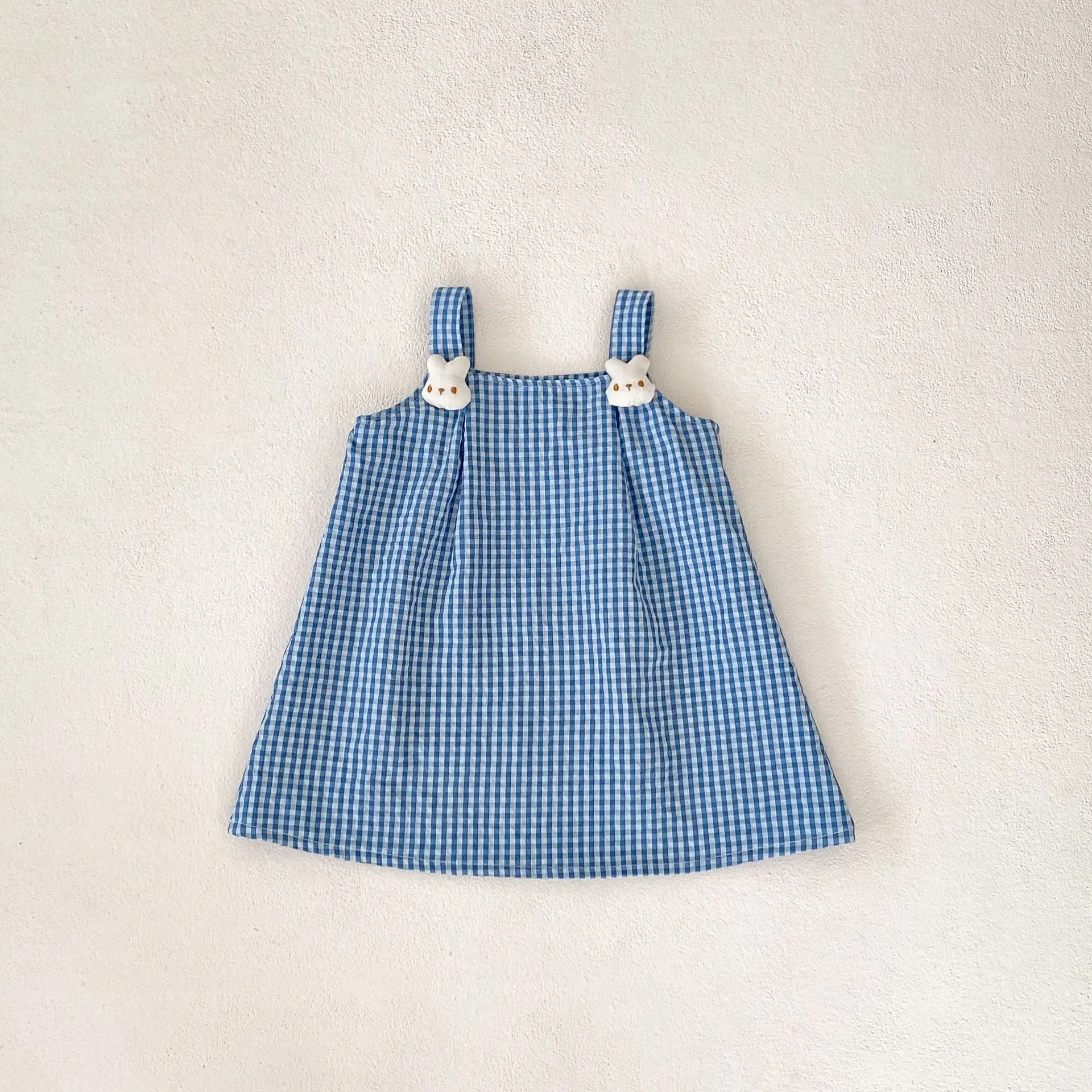 Summer new 0-3 year old baby clothing, cute baby girl dress, exquisite checkered rabbit doll dress