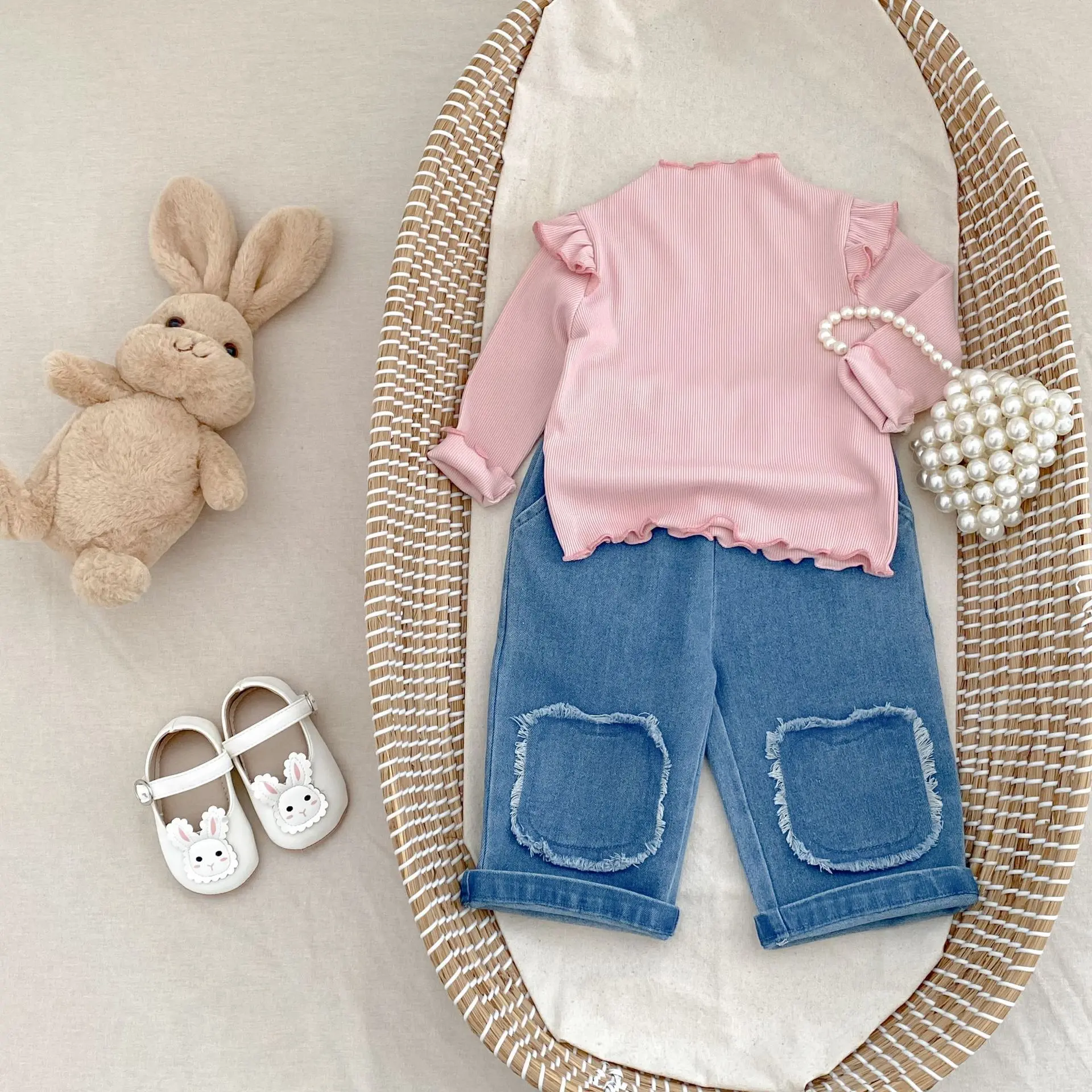 Autumn new 0-3 year old baby clothing, baby girl with short sleeves, long sleeves, round neck, pink versatile top