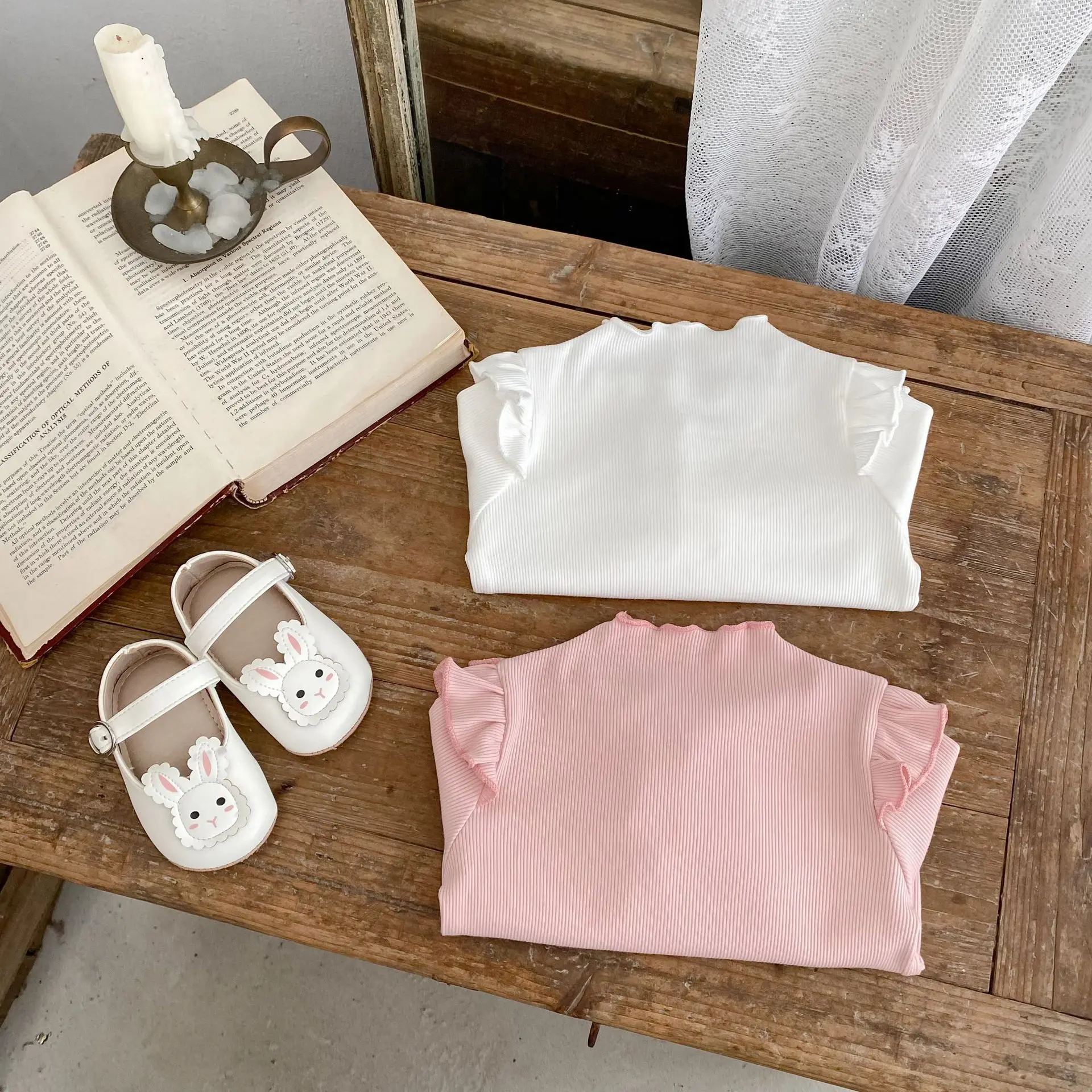 Autumn new 0-3 year old baby clothing, baby girl with short sleeves, long sleeves, round neck, pink versatile top