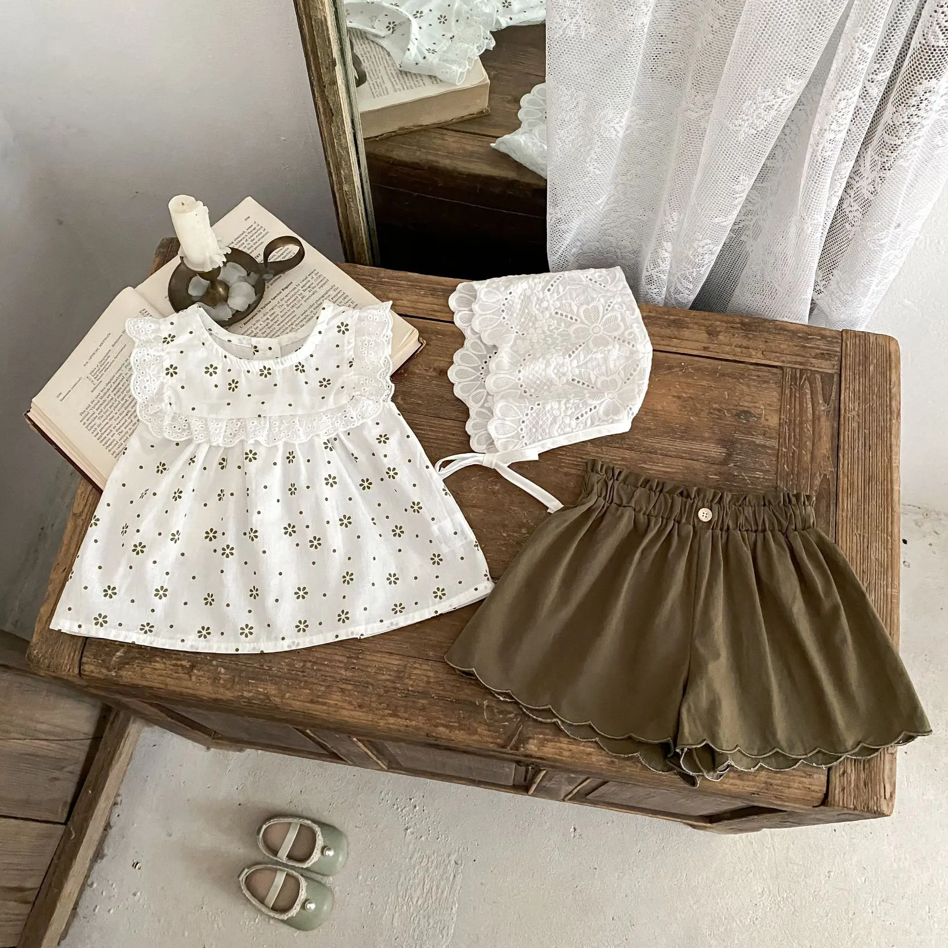 Summer new 0-3 year old baby clothing, exquisite baby girl sleeveless flower print top+pants two-piece set