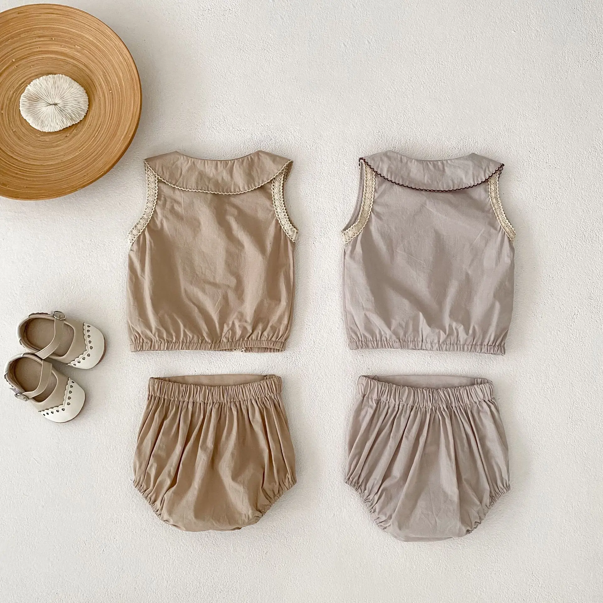 Summer new 0-3 year old baby clothing, fashionable baby girl set, exquisite doll collar top+triangular shorts